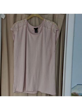 Ann Taylor Factory Pink Lace Shoulder Top XL